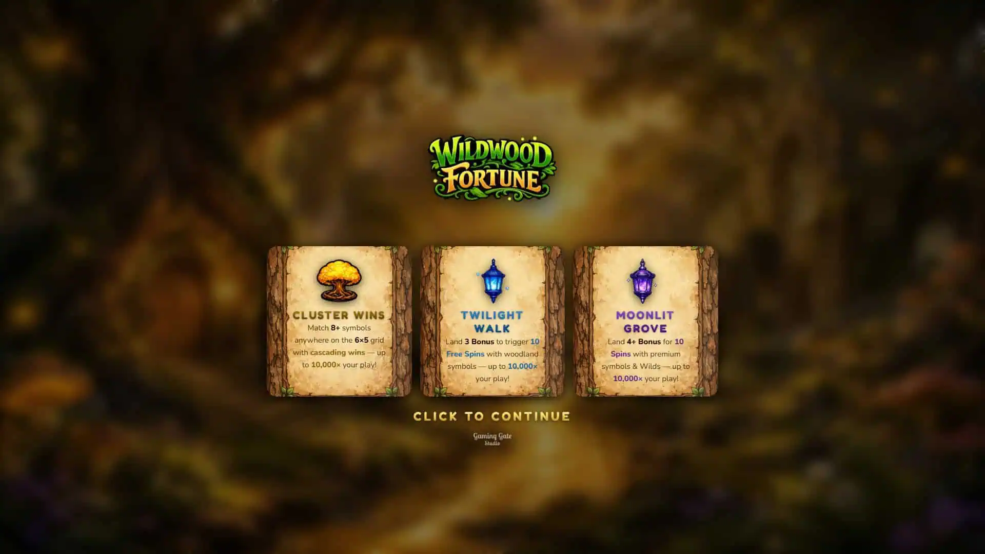 Wildwood Fortune slot intro screen