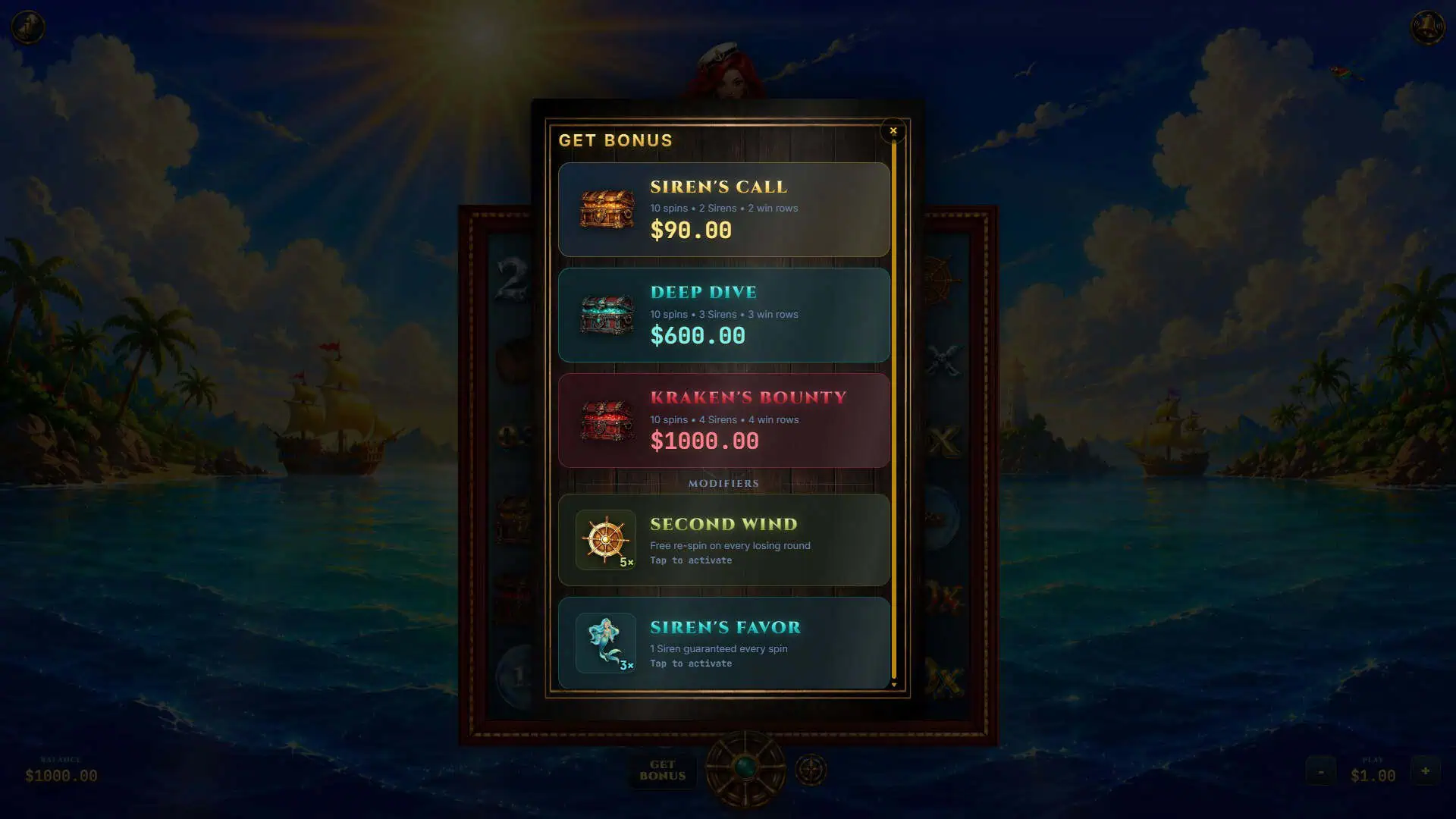 Captain Luck bonus buy menu
