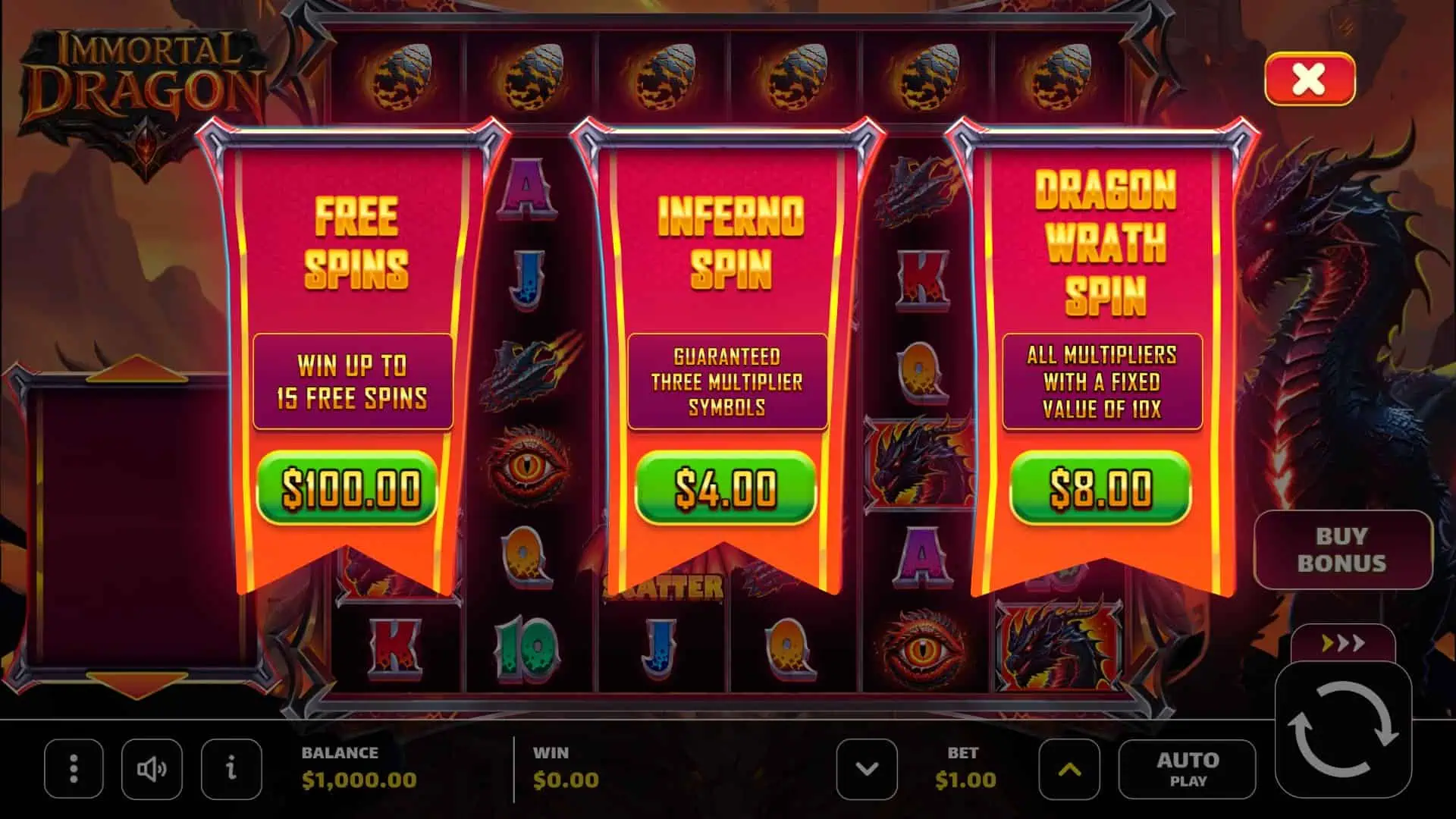 Immortal Dragon bonus buy menu