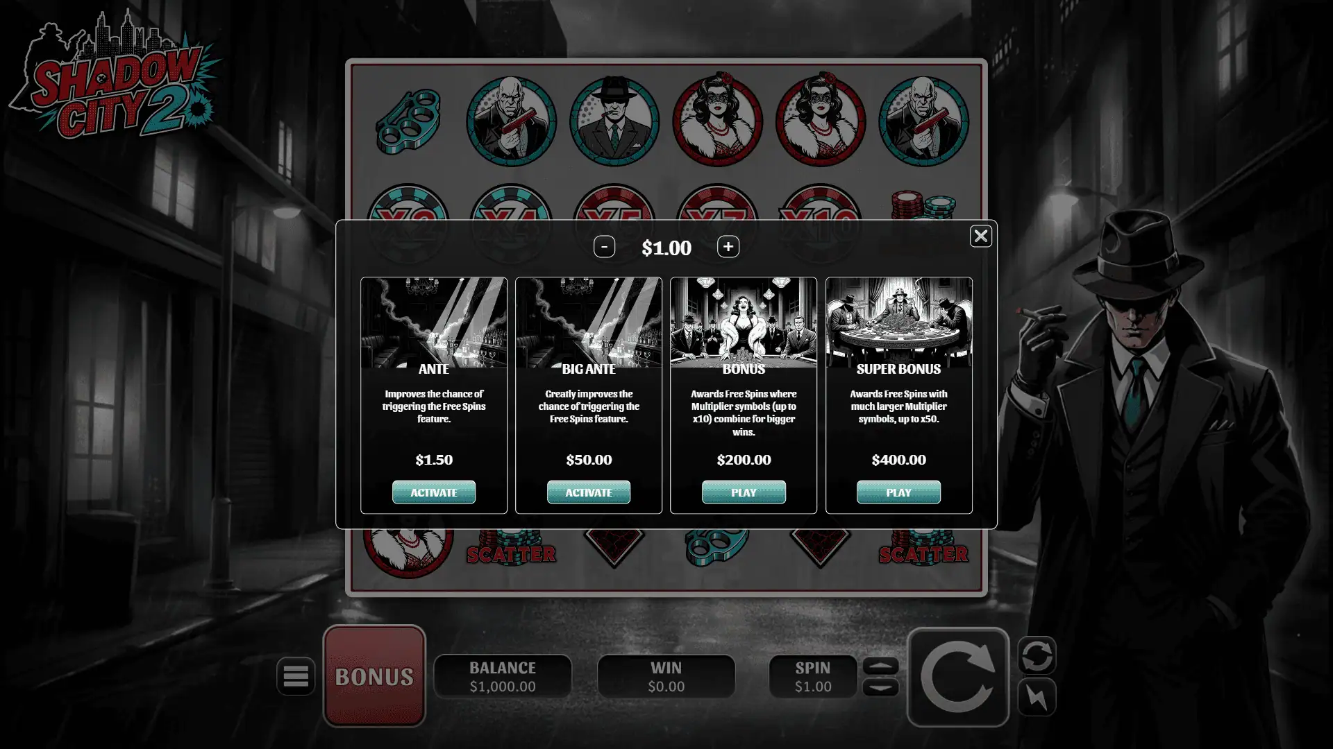City of Shadows 2 bonus buy menu