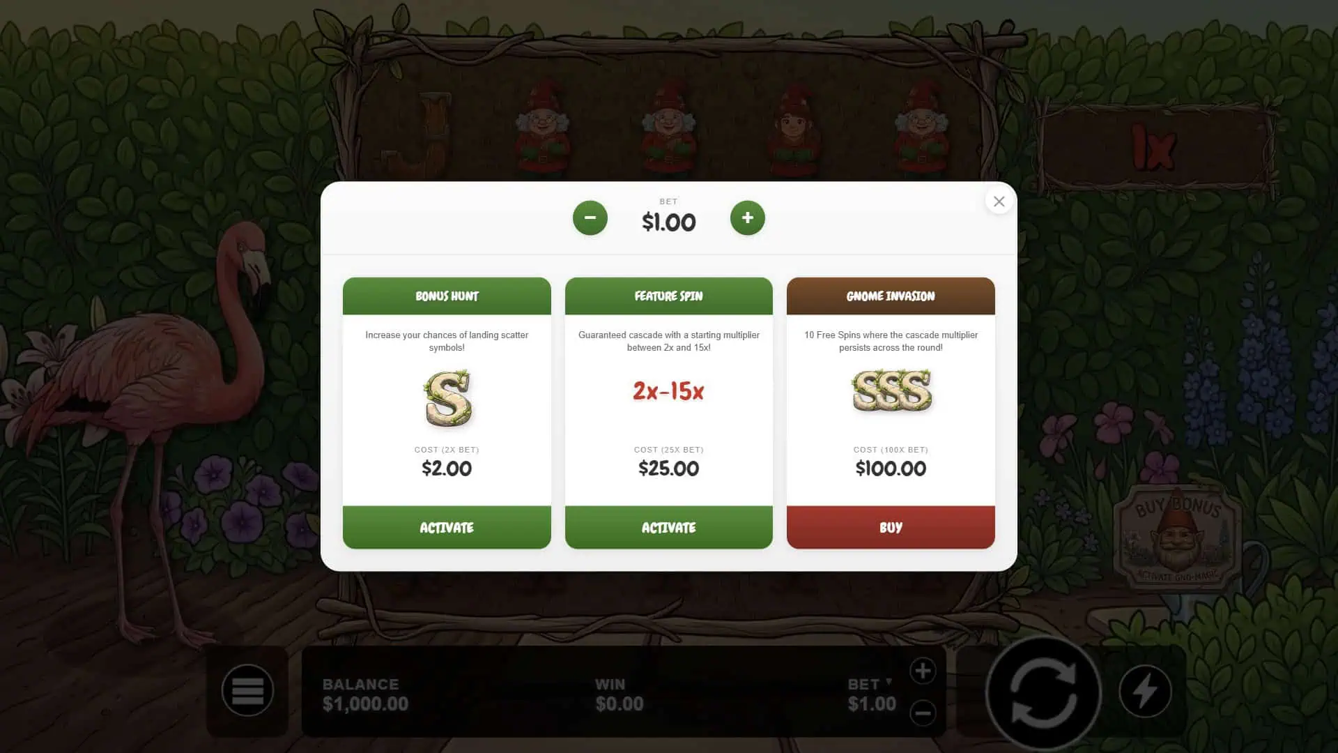 Gnome Invasion bonus buy menu
