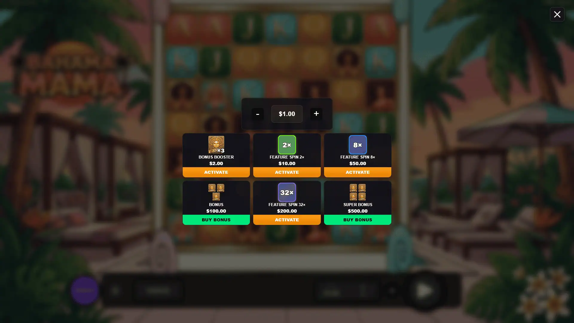 Bahama Mama bonus buy menu
