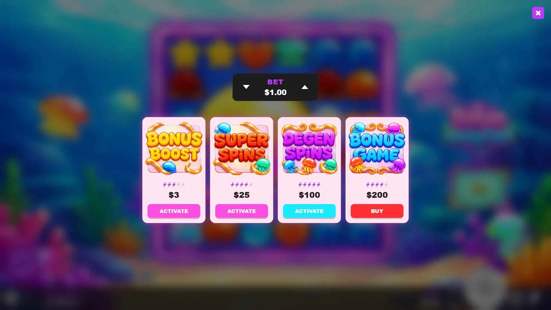 Sugar Jellyfish bonus buy menu