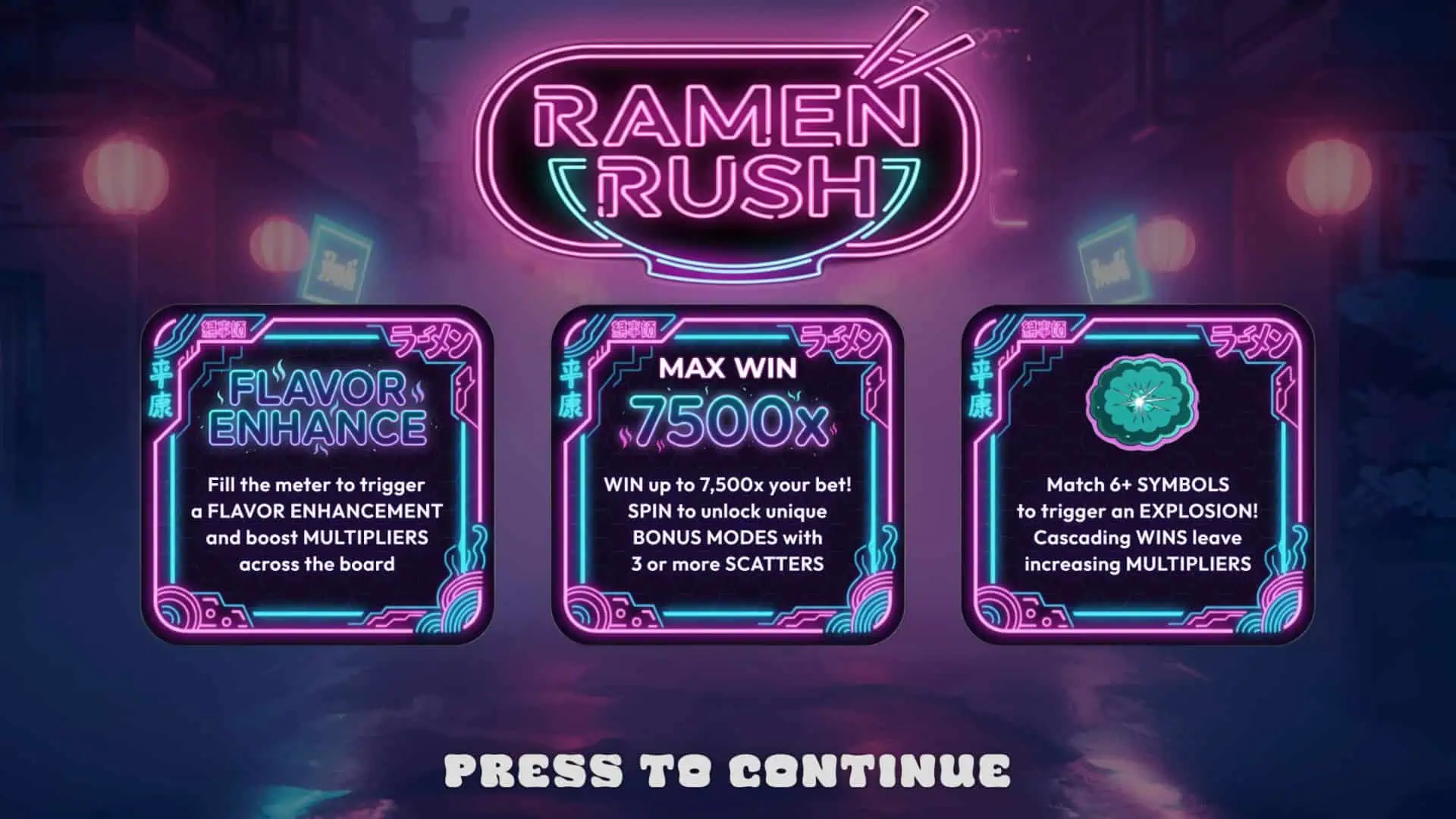 Ramen Rush slot intro screen