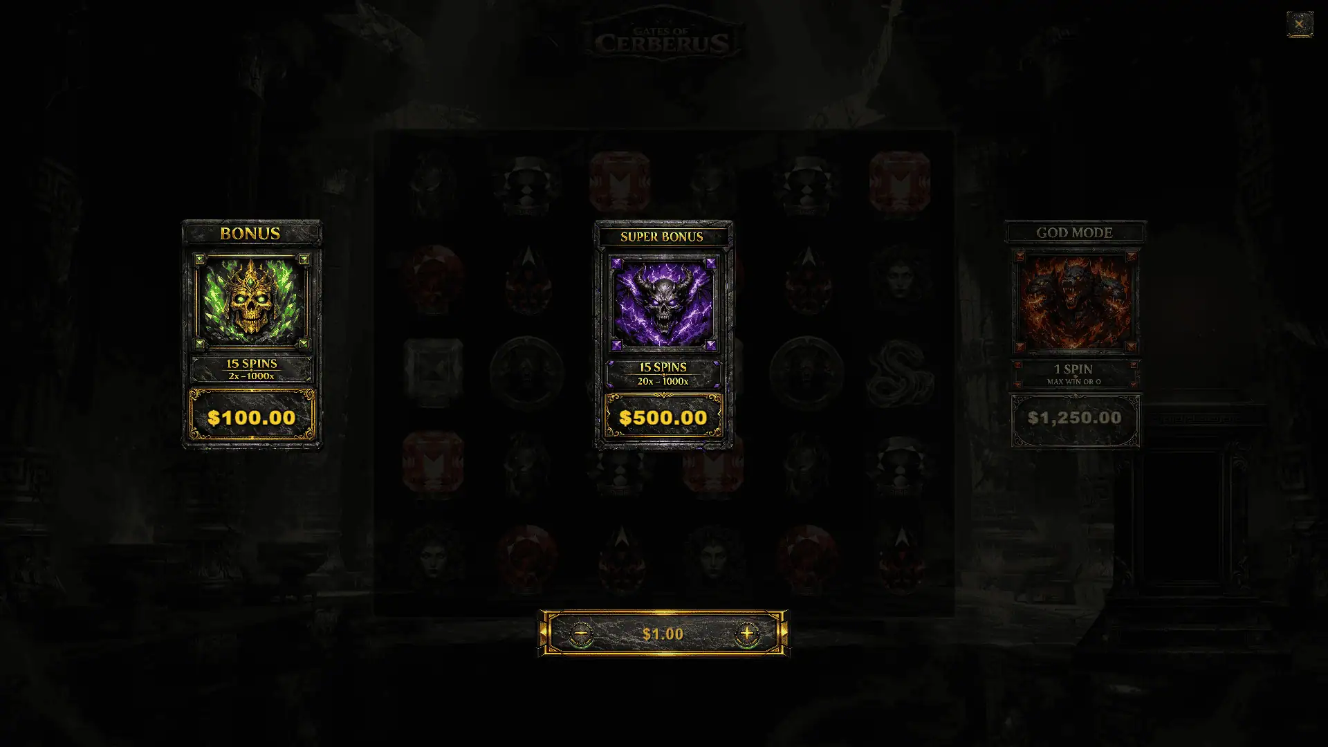 Gates of Cerberus bonus buy menu