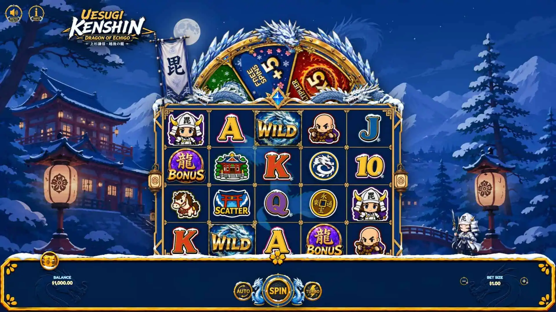 Uesugi Kenshin slot gameplay reels
