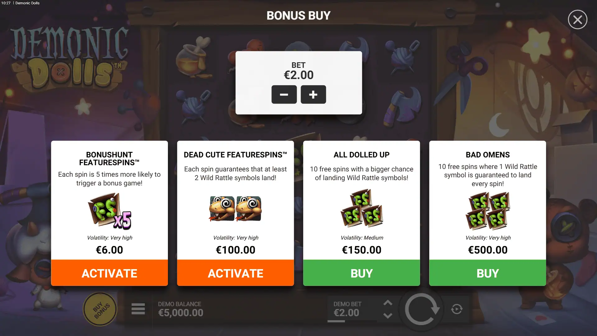 Demonic Dolls bonus buy menu