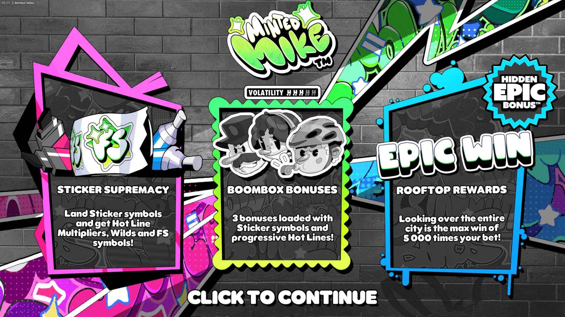 Minted Mike slot intro screen