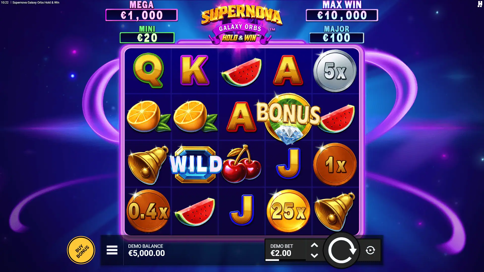Supernova Galaxy Orbs slot gameplay reels