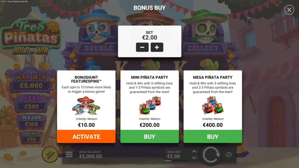 Hacksaw gaming tres pinatas hold and win bonus buy