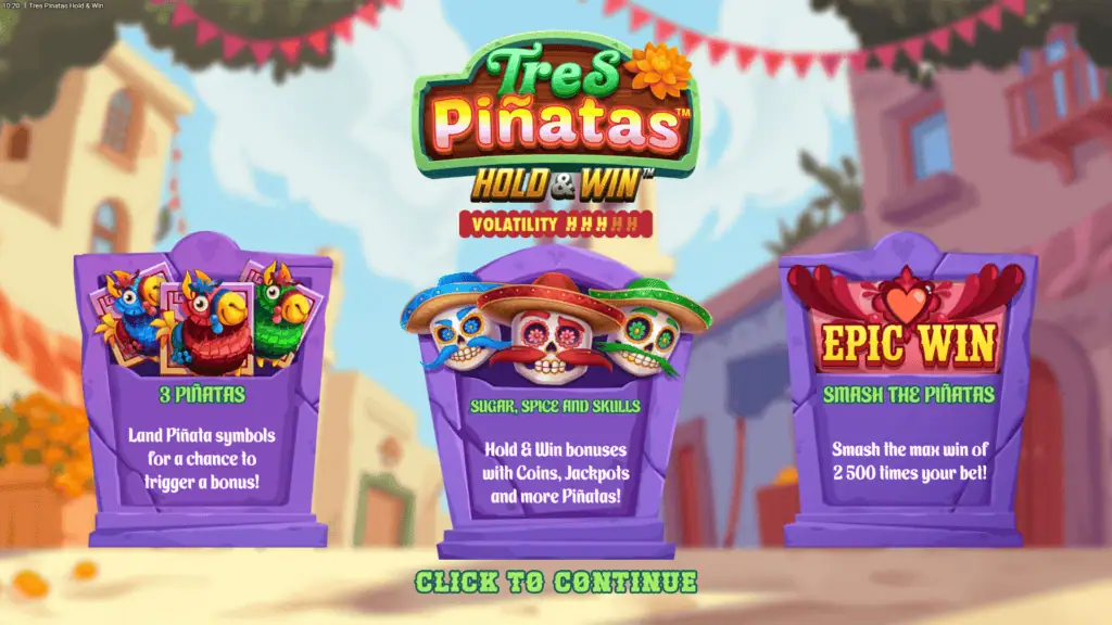 Hacksaw gaming tres pinatas hold and win intro screen