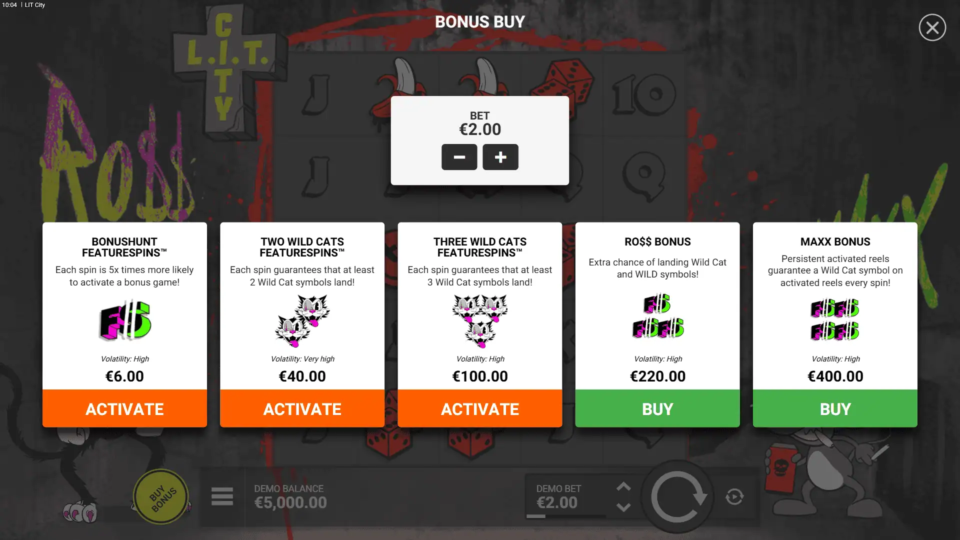 LIT City bonus buy menu