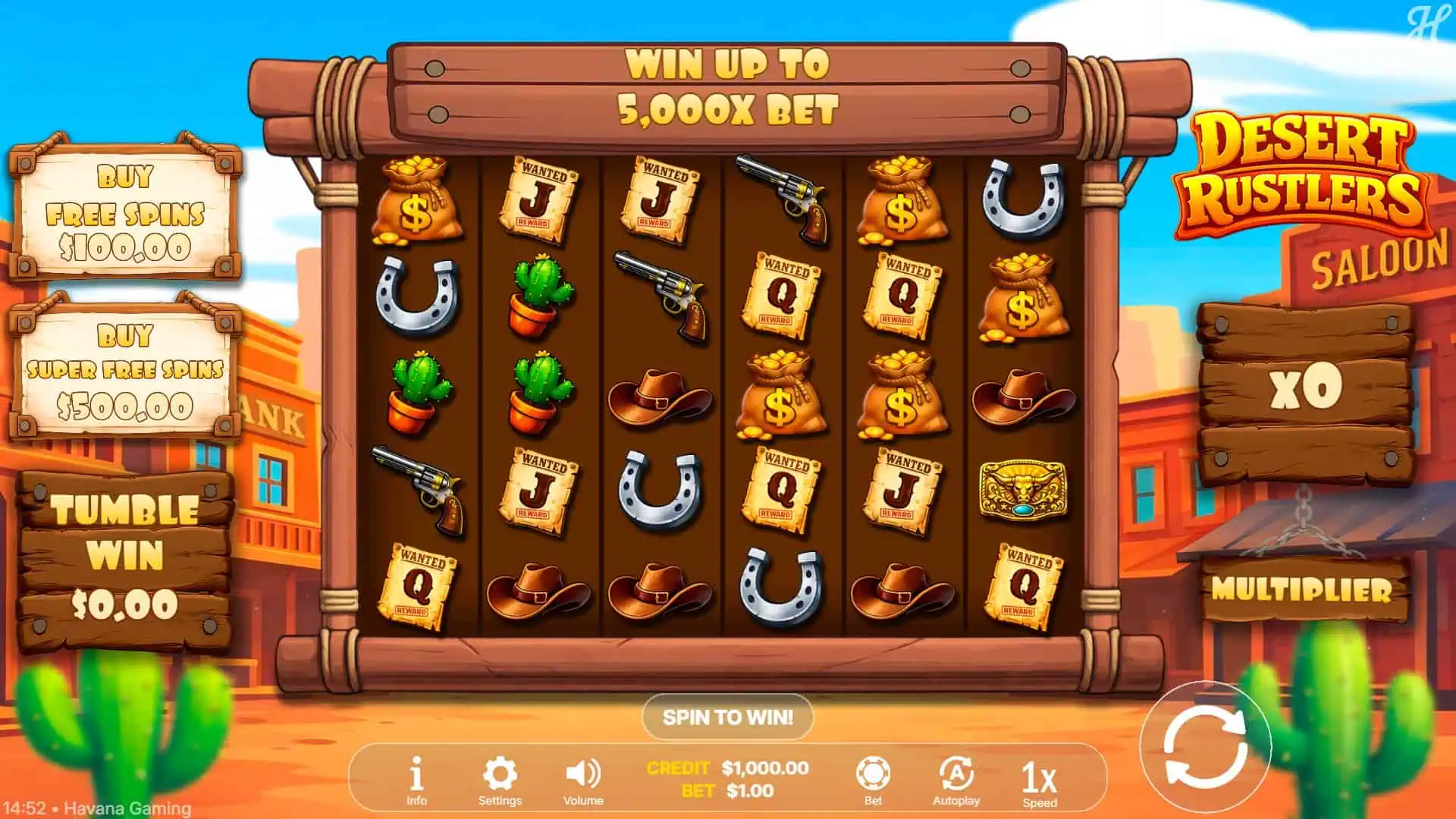 Desert Rustlers slot gameplay reels