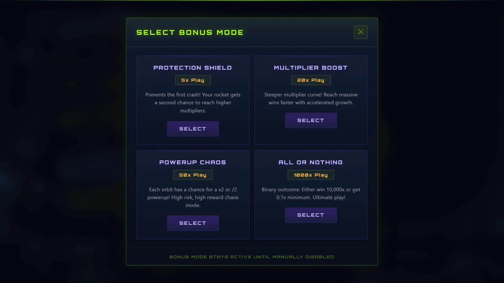 Orbital Burst bonus buy menu