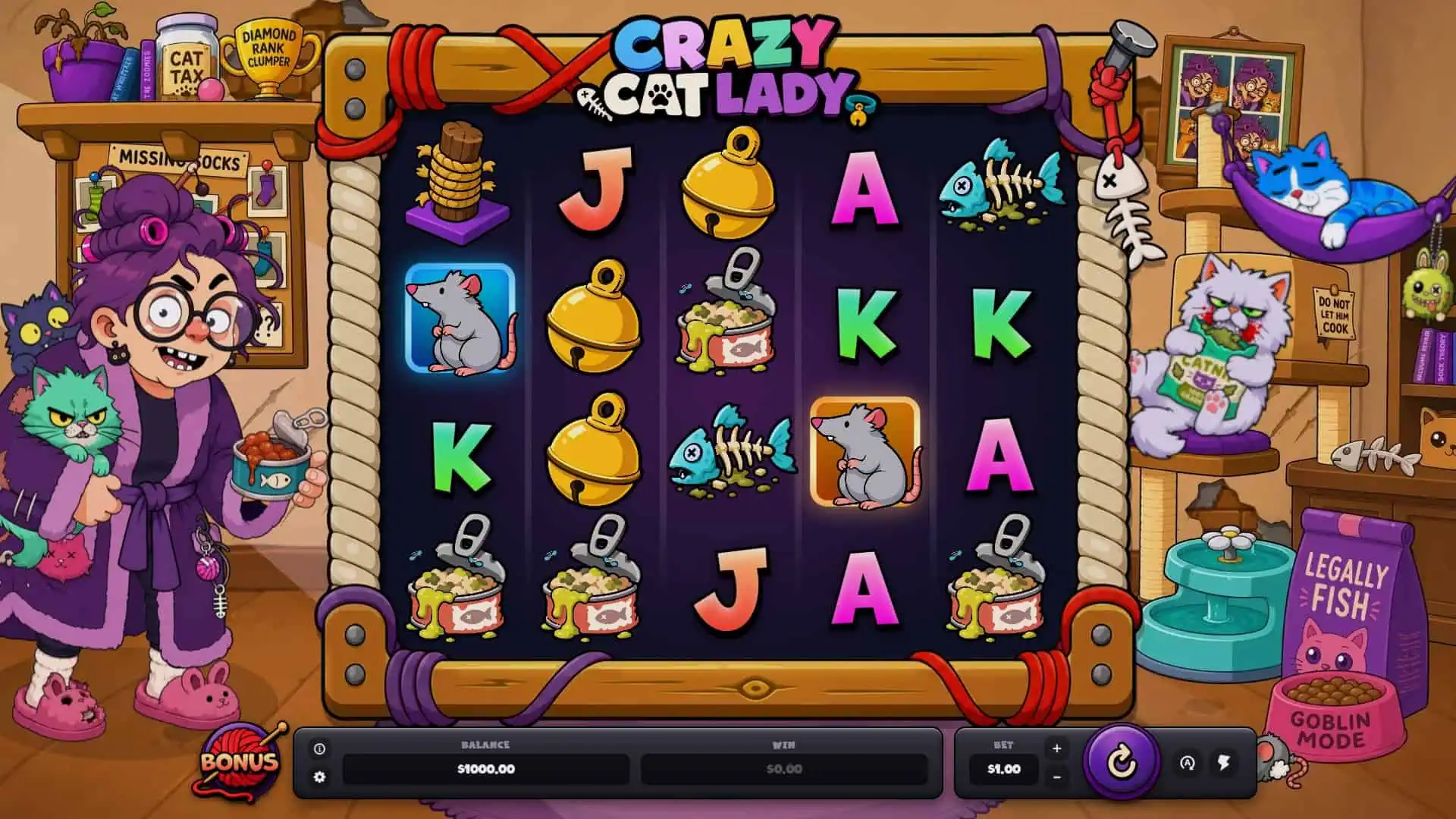 Crazy Cat Lady slot gameplay reels