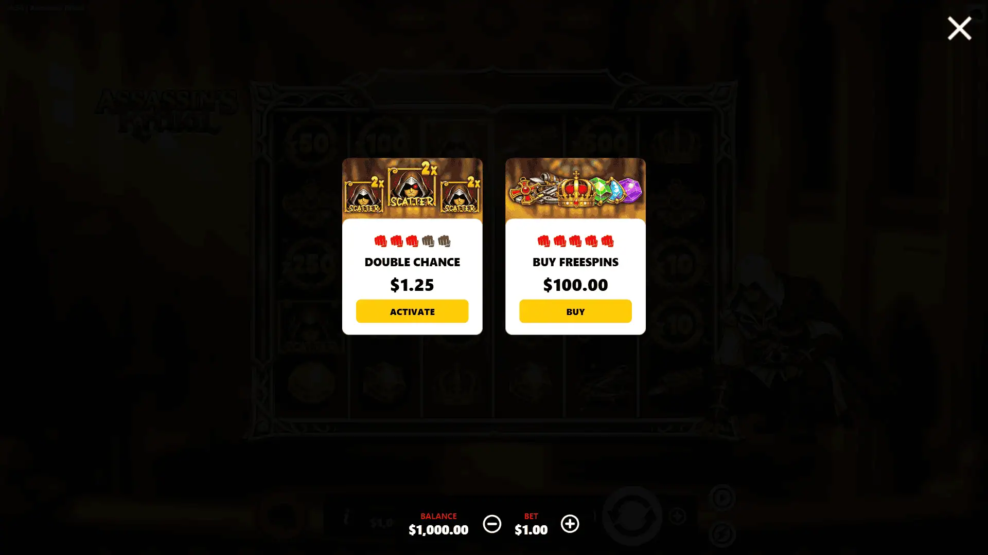 Assassins Ritual bonus buy menu