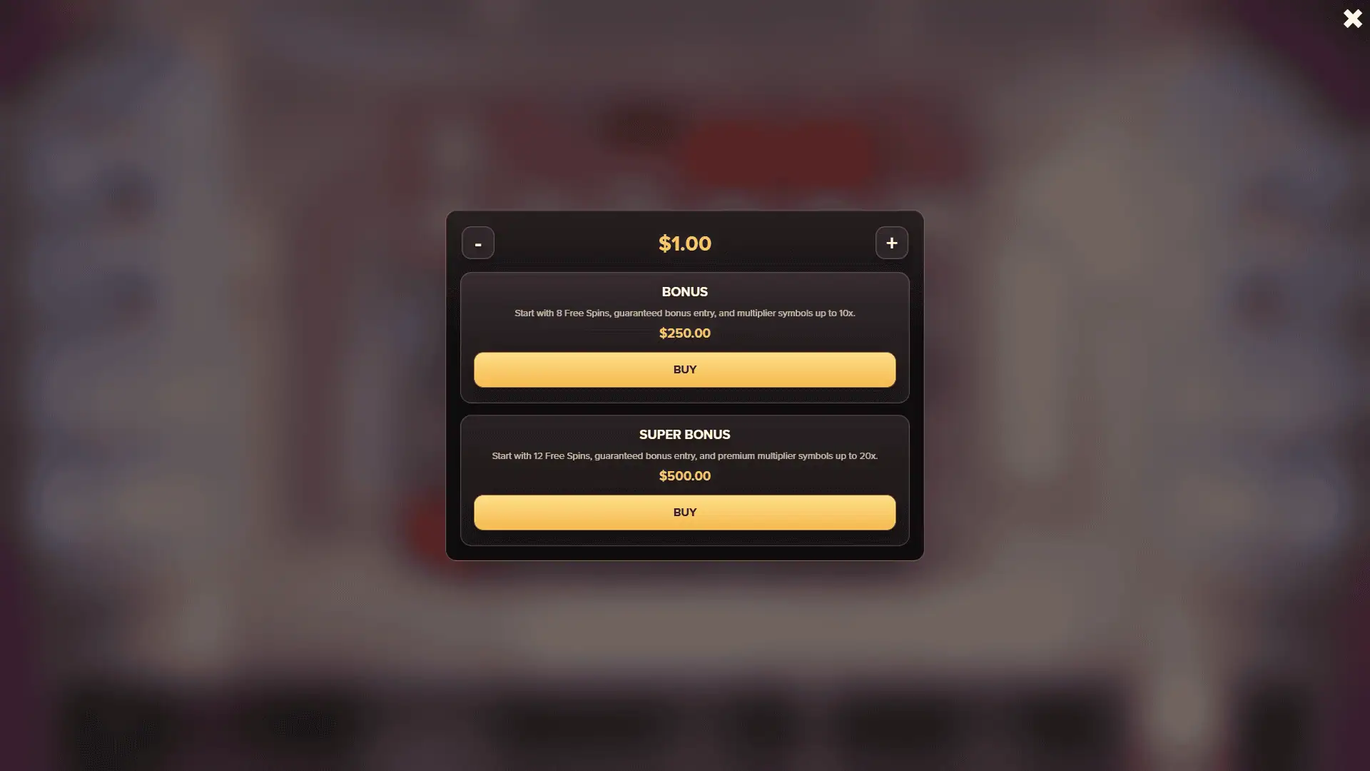 Glamour Spin bonus buy menu