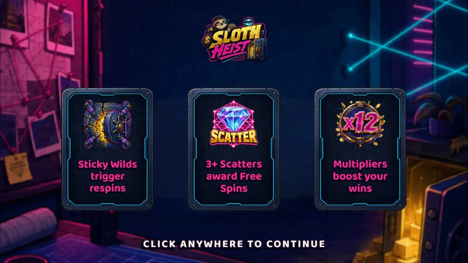 Sloth Heist slot intro screen