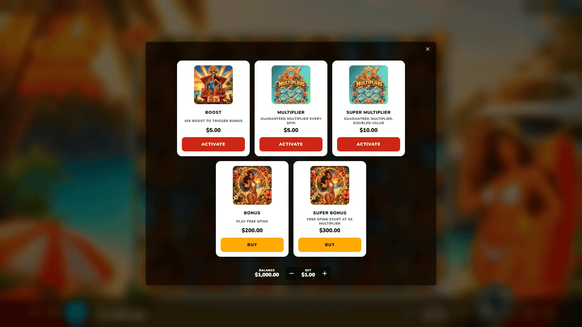 Sun Kissed bonus buy menu