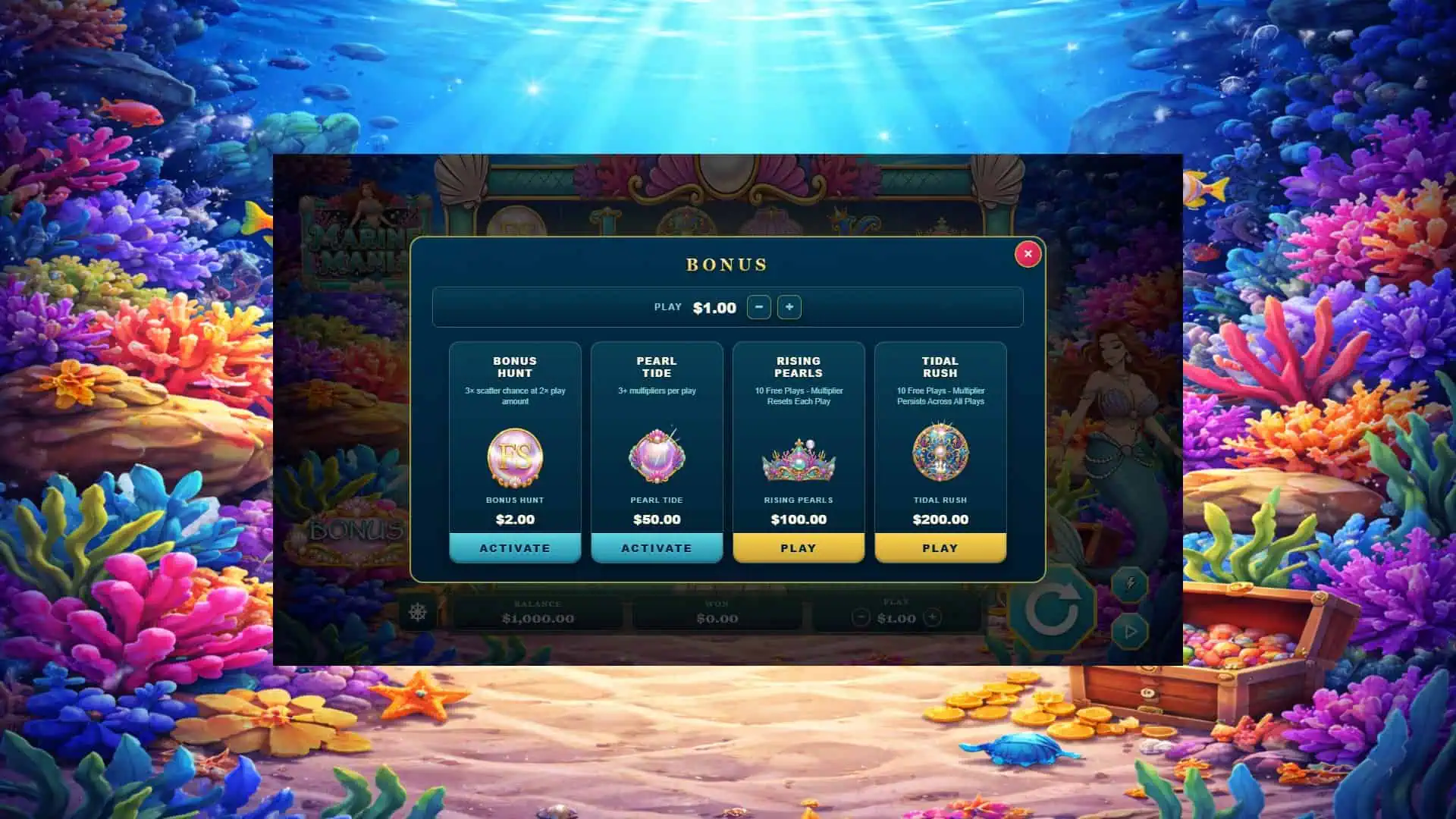 Marine Mania bonus buy menu
