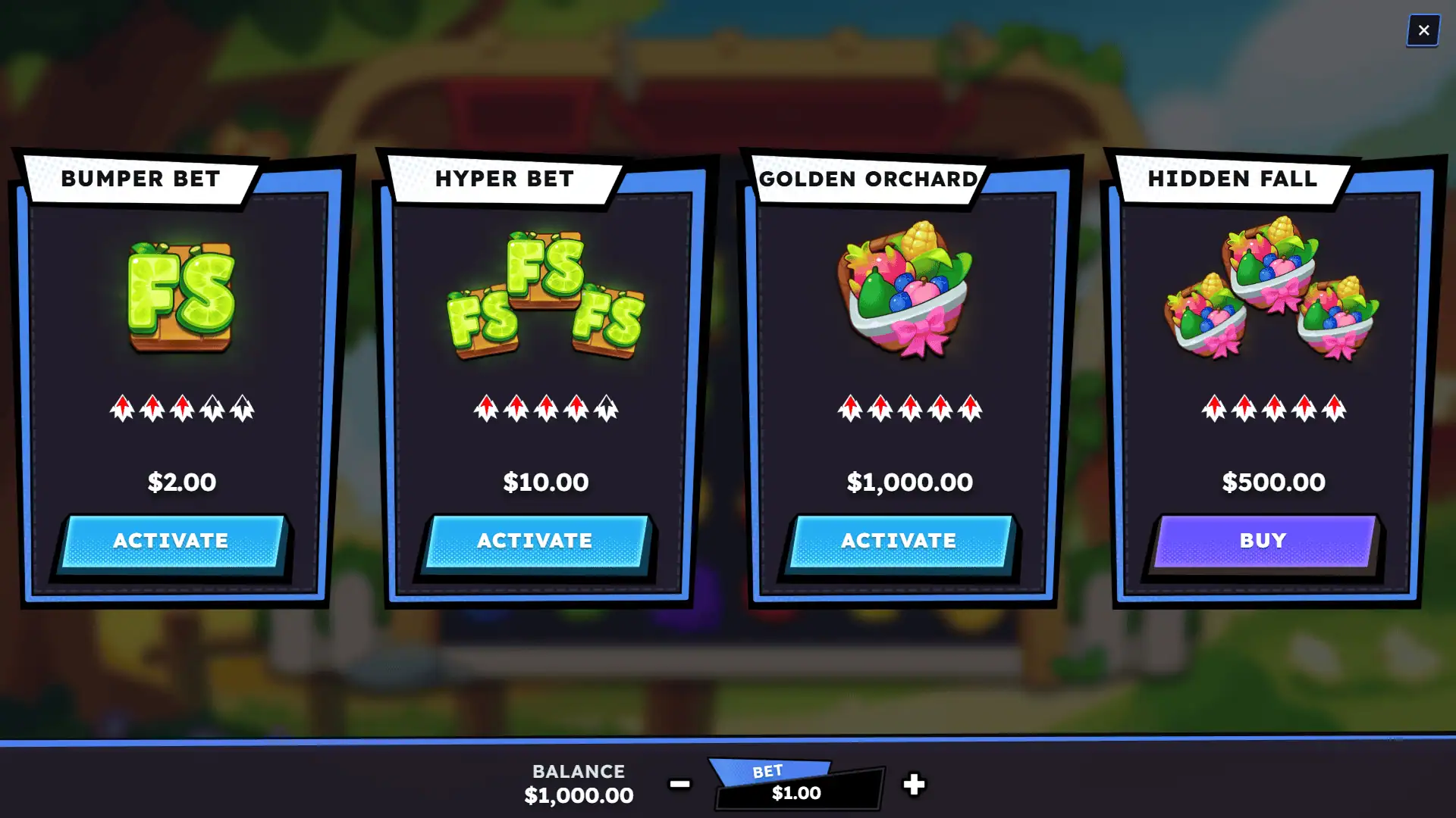 Fruit Fall bonus buy menu