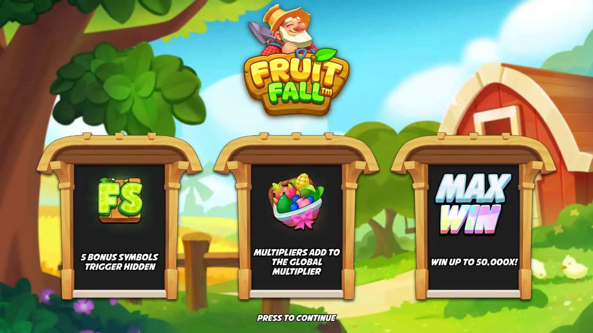 Fruit Fall slot intro screen