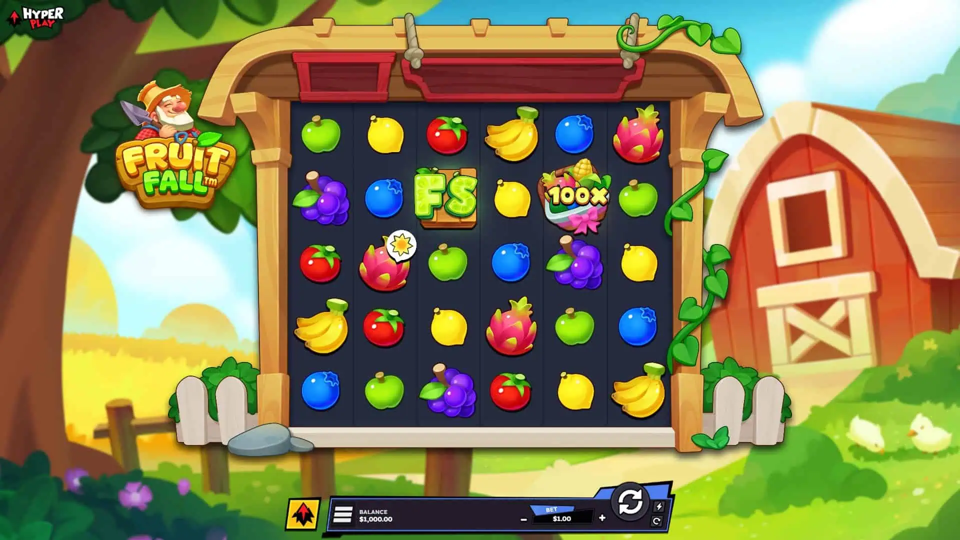 Fruit Fall slot gameplay reels