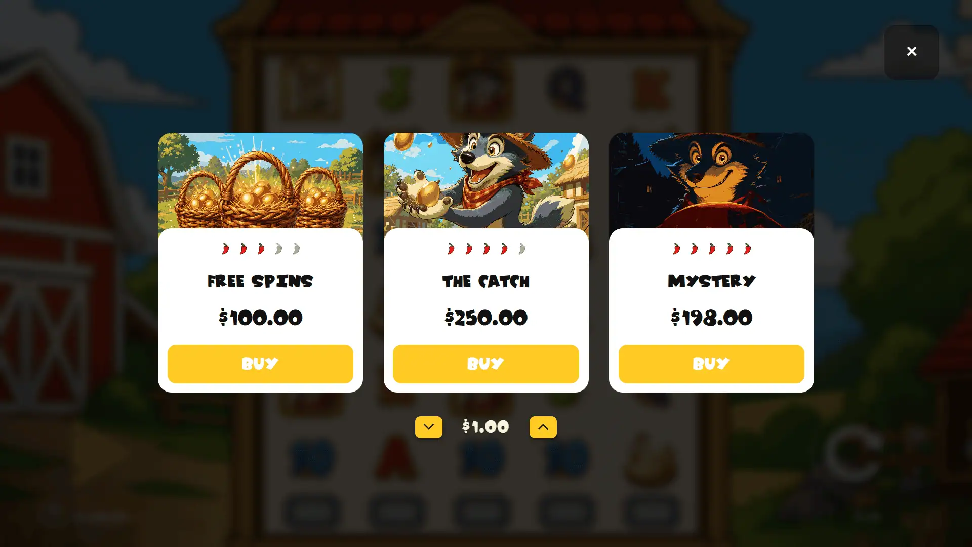 Egg Rush bonus buy menu