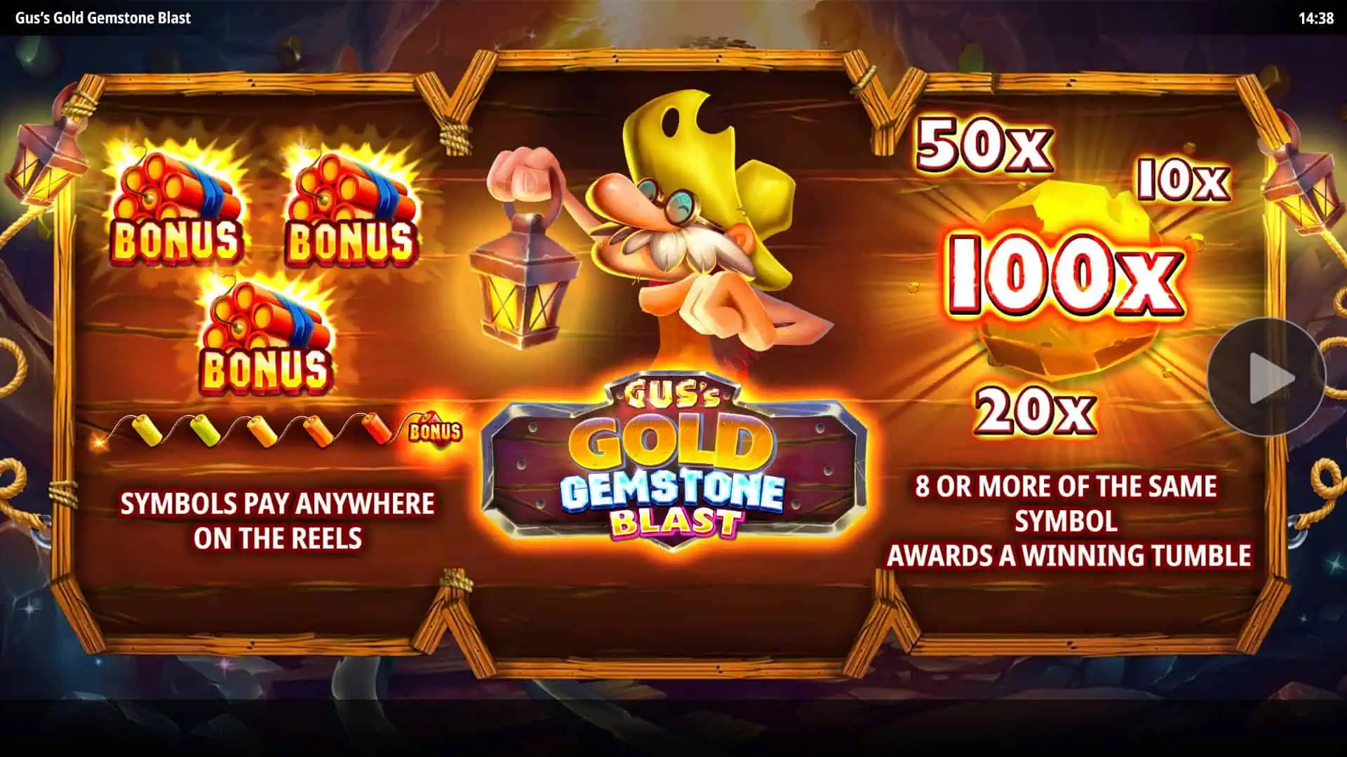 Gus&rsquo;s Gold Gemstone Blast slot intro screen