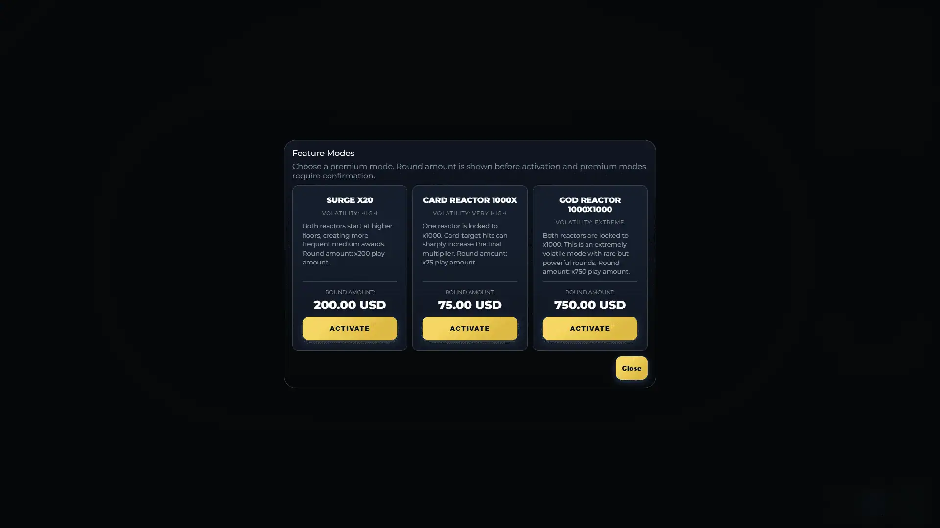 Poker Reactor bonus buy menu