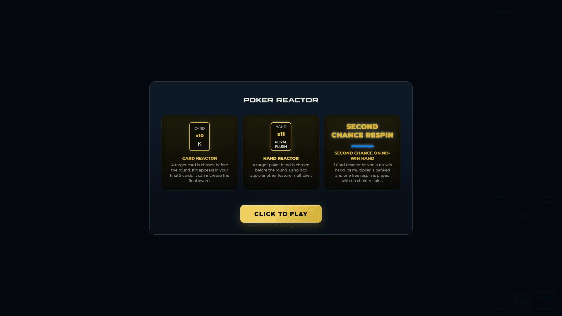 Poker Reactor slot intro screen