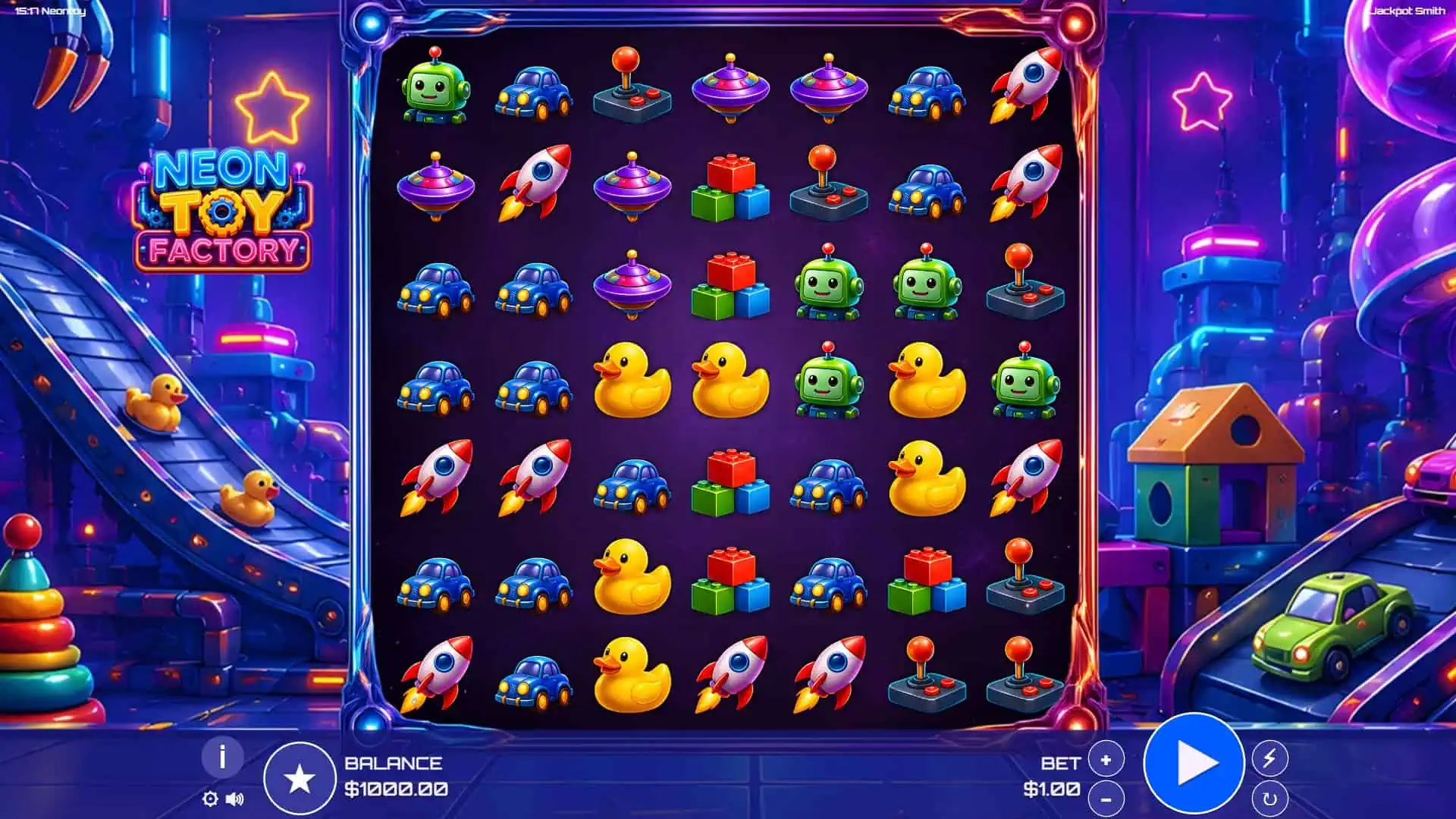 Neon Toy Factory slot gameplay reels