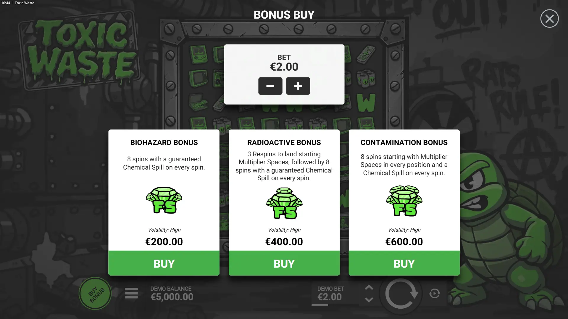 Toxic Waste bonus buy menu