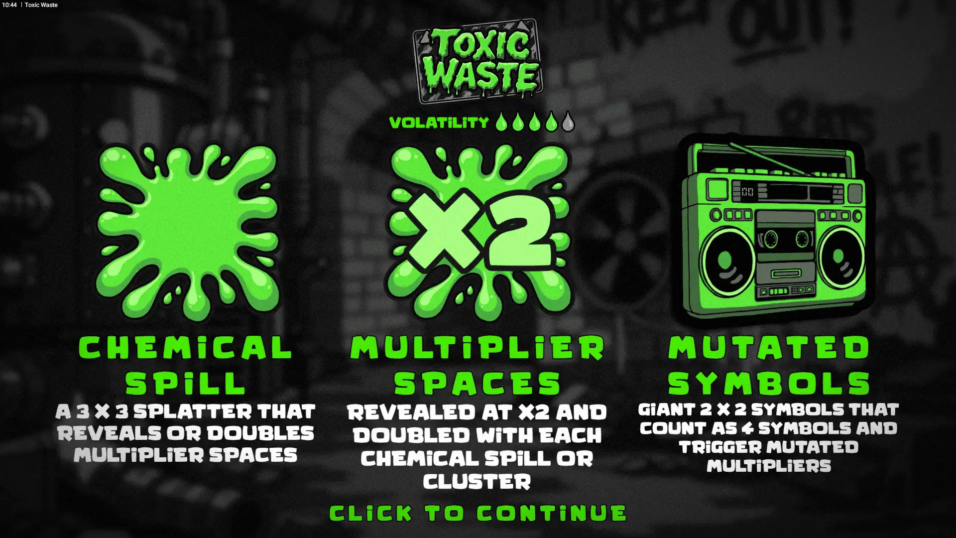 Toxic Waste slot intro screen