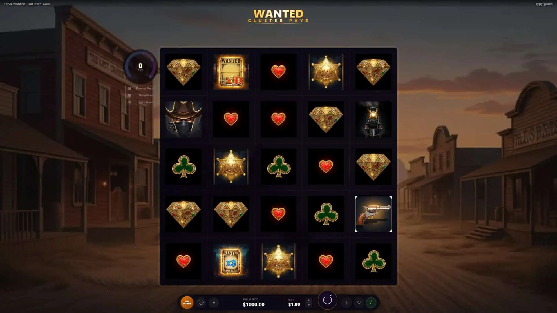 Wanted: Outlaw's Gold slot gameplay reels