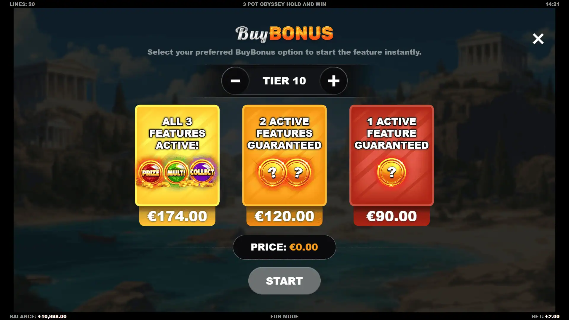 3 Pot Odyssey bonus buy menu