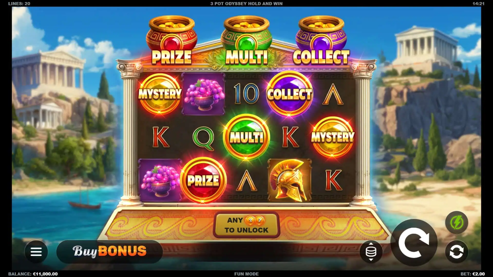 3 Pot Odyssey slot gameplay reels
