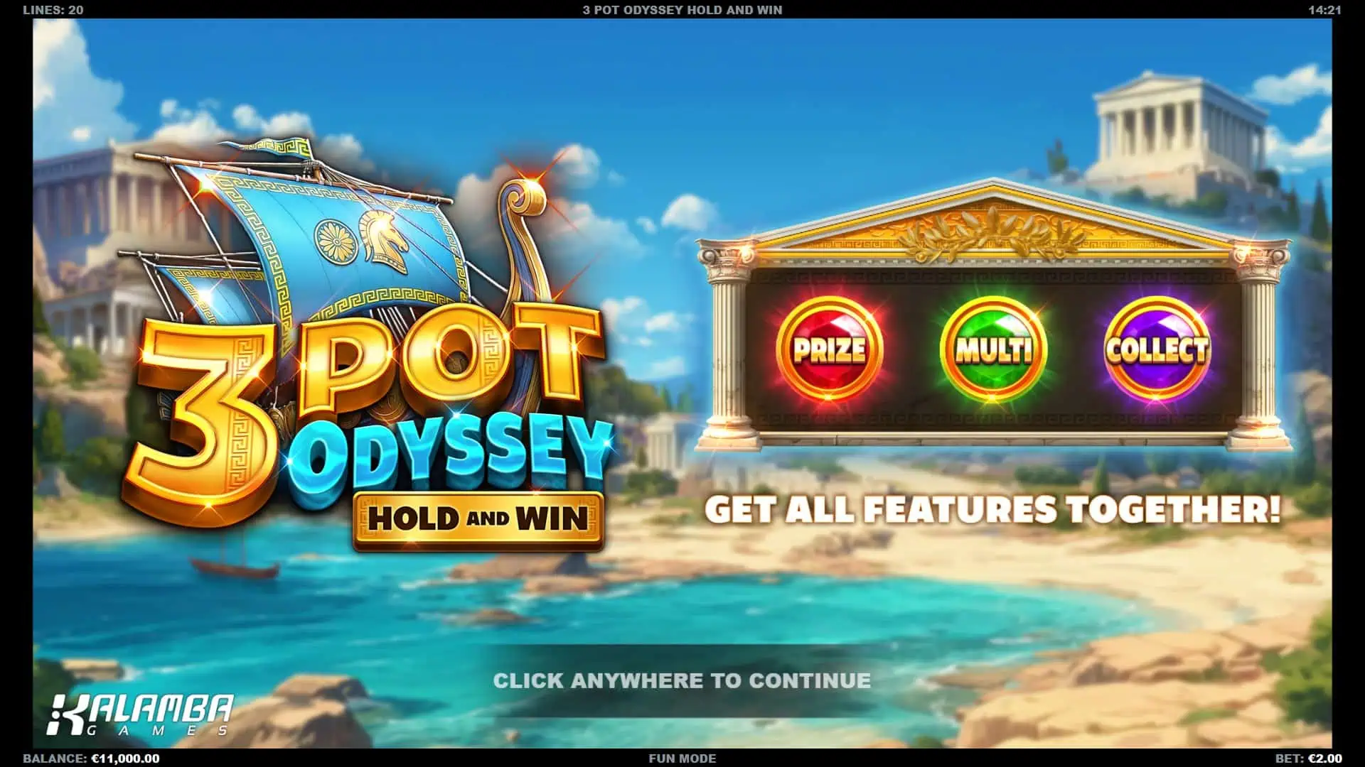 3 Pot Odyssey slot intro screen