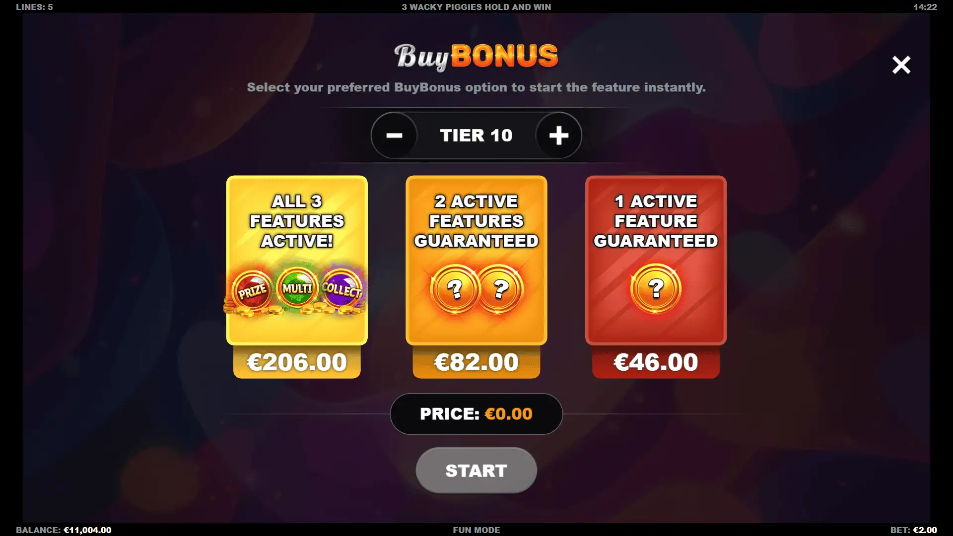 3 Wacky Piggies bonus buy menu