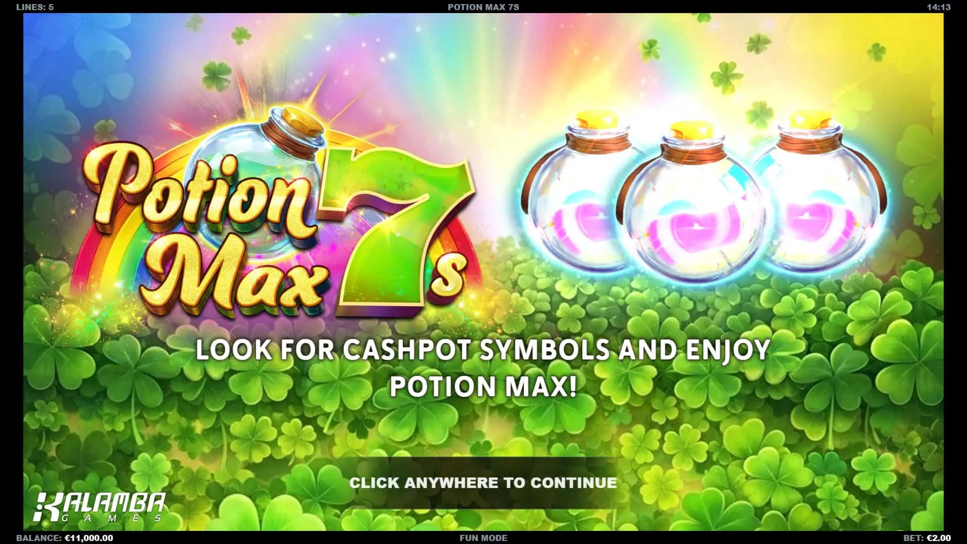Potion Max 7s slot intro screen