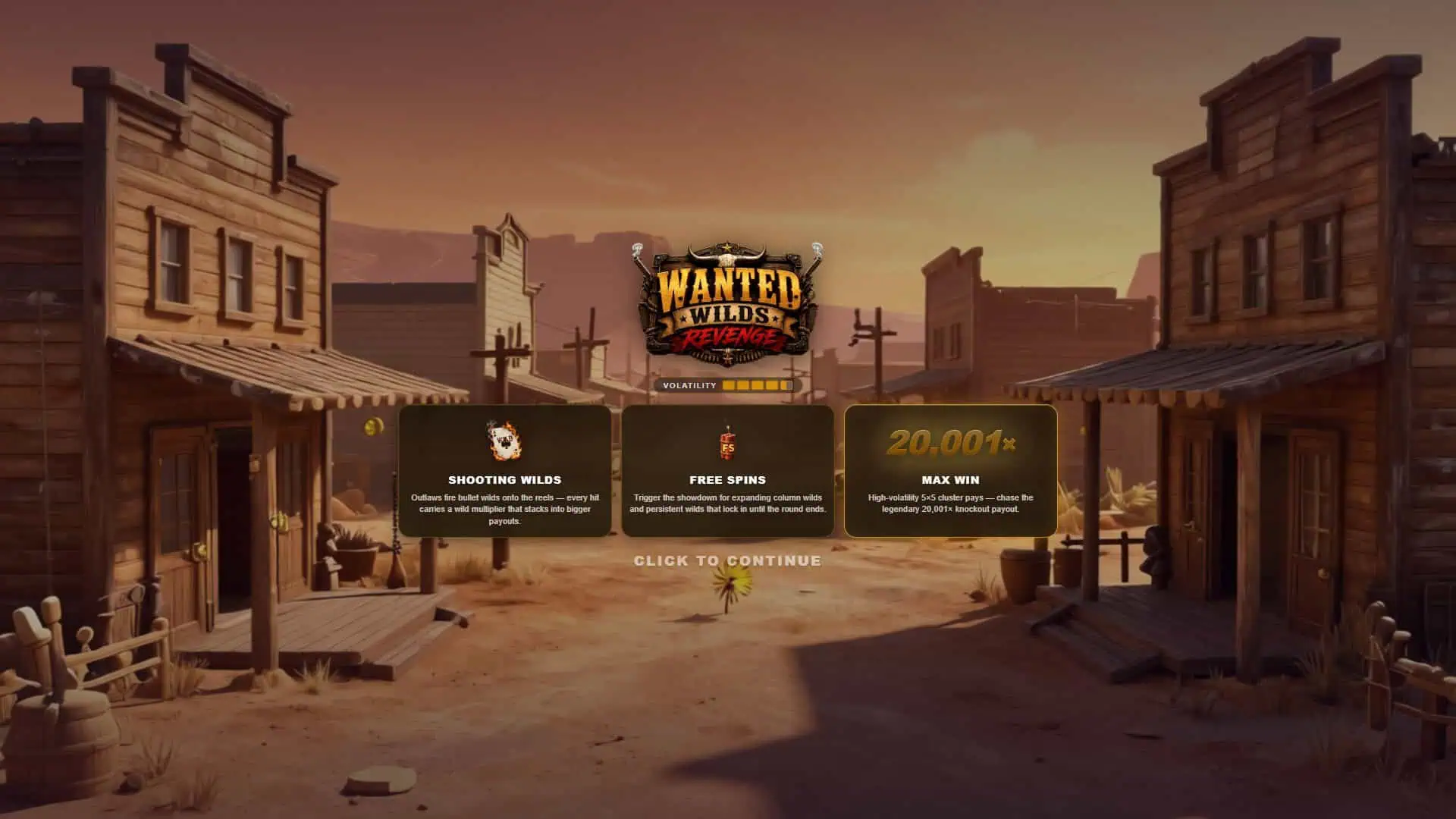 Wanted Wilds Revenge slot intro screen