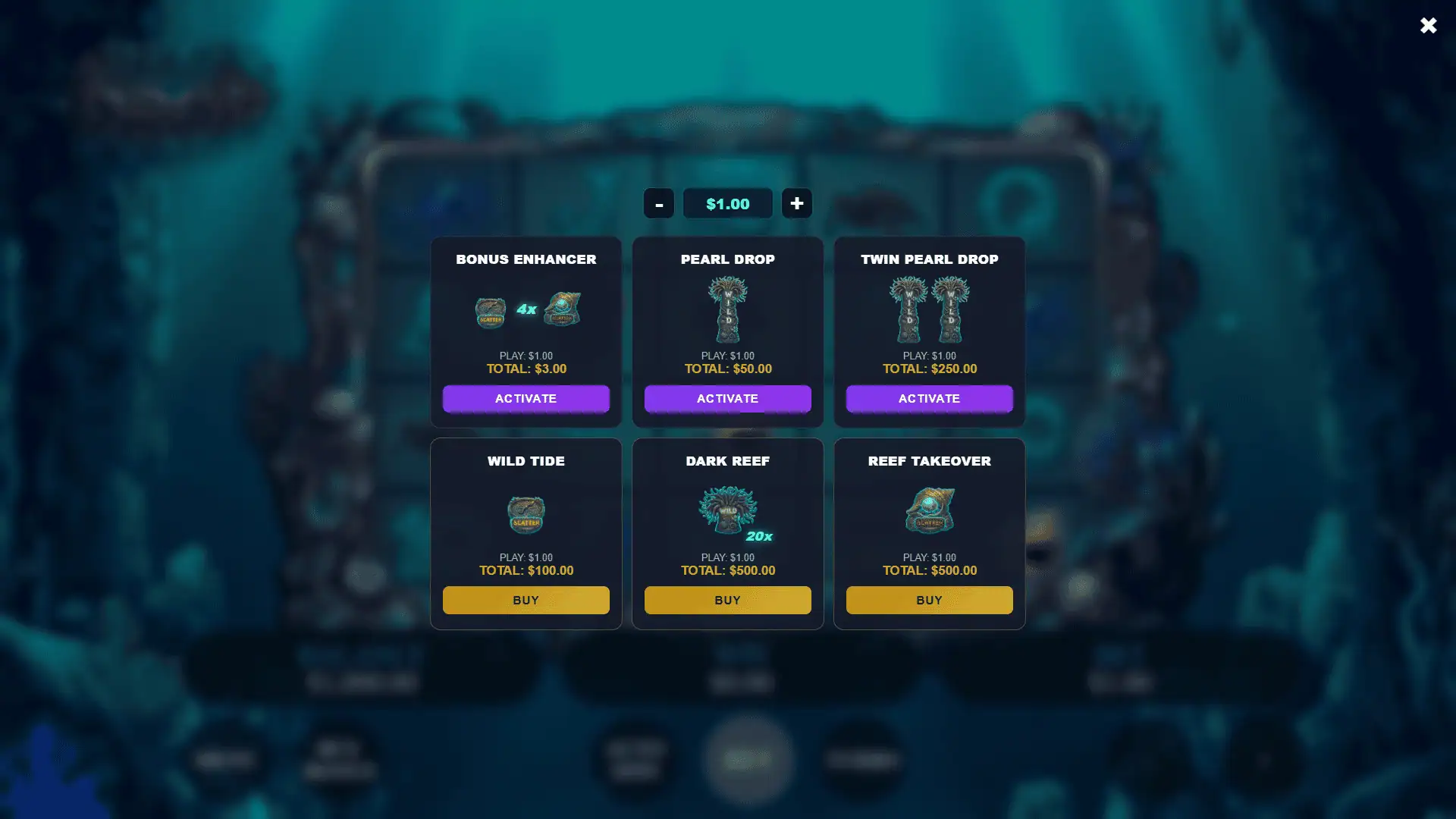 Reef Drop bonus buy menu