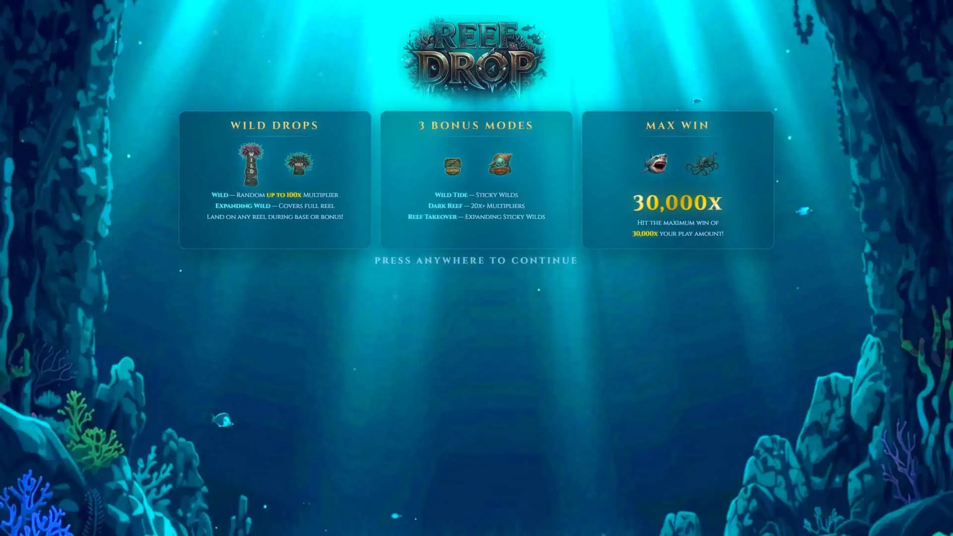 Reef Drop slot intro screen