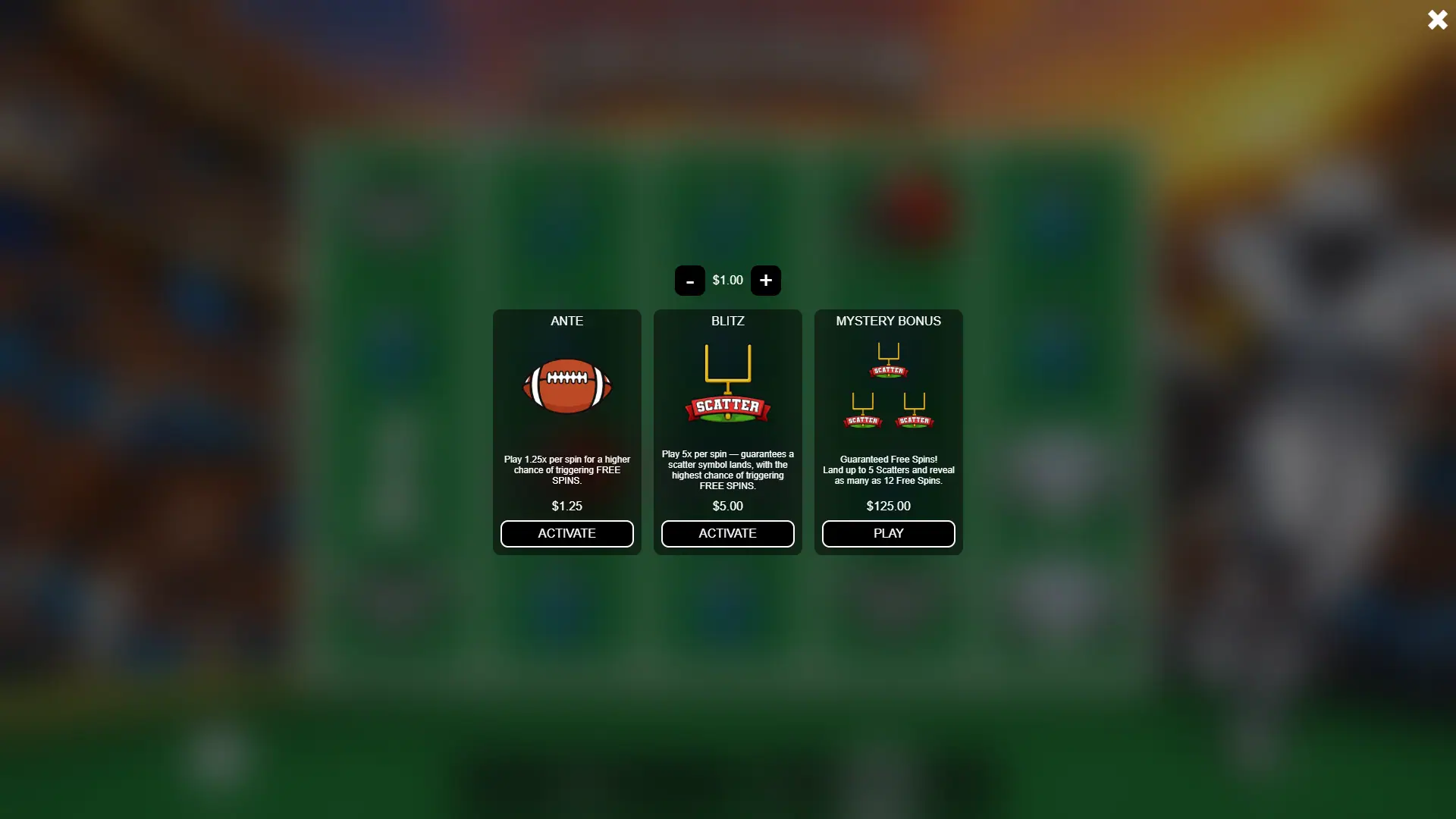 Gridiron bonus buy menu