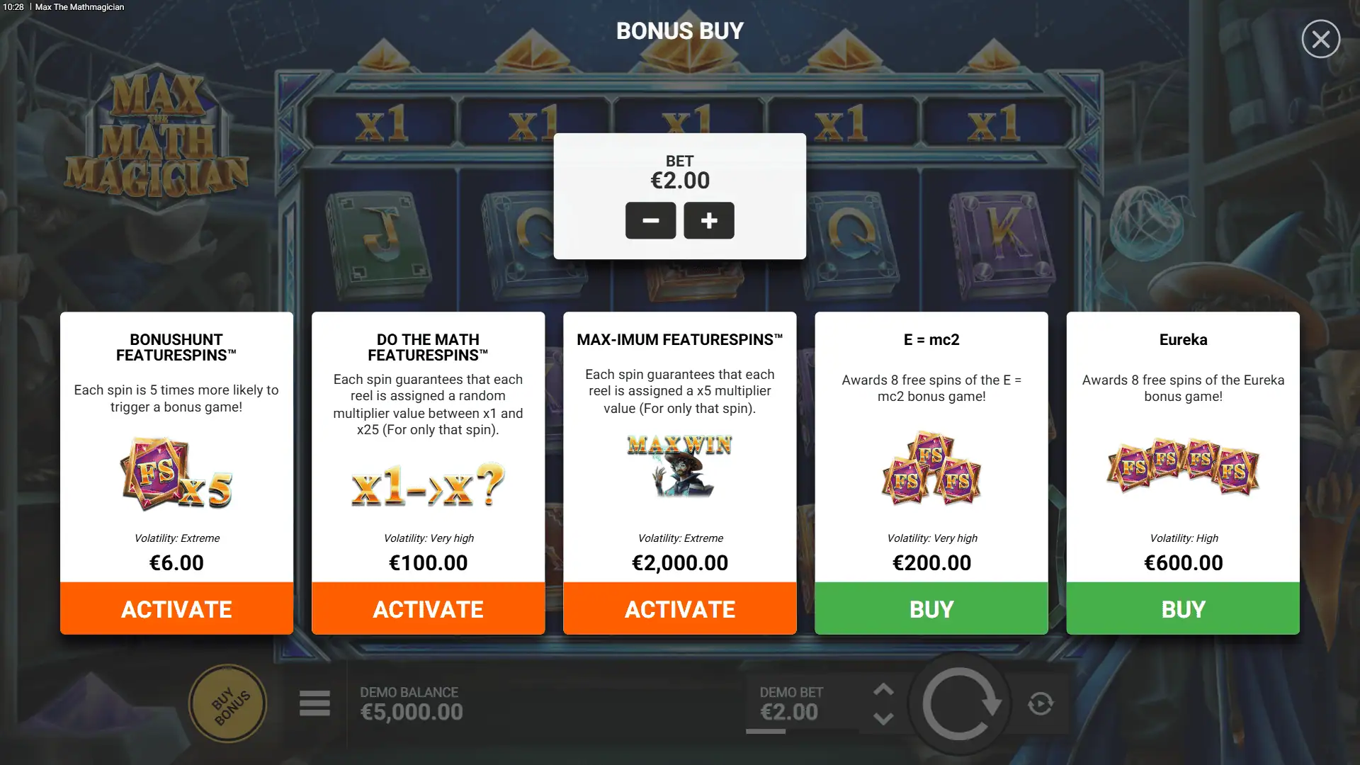 Max The Mathmagician bonus buy menu