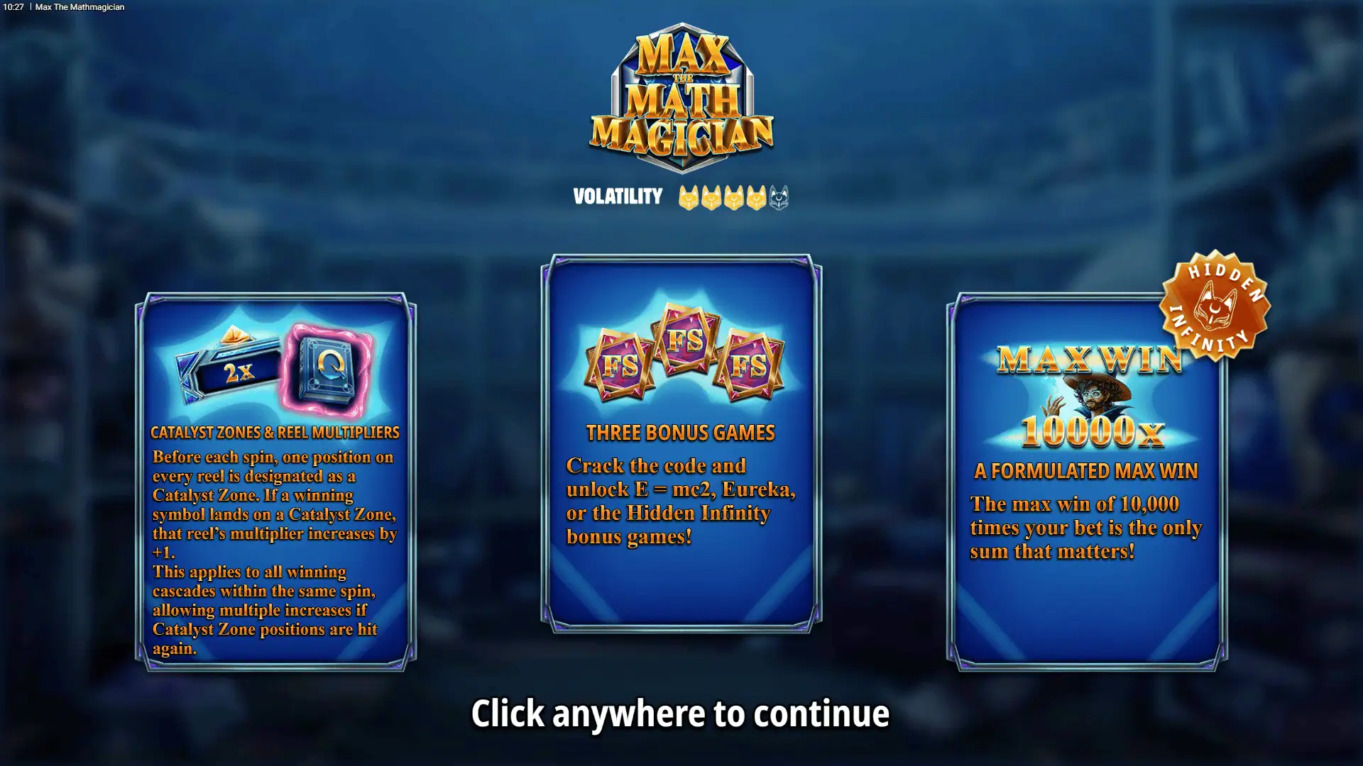 Max The Mathmagician slot intro screen
