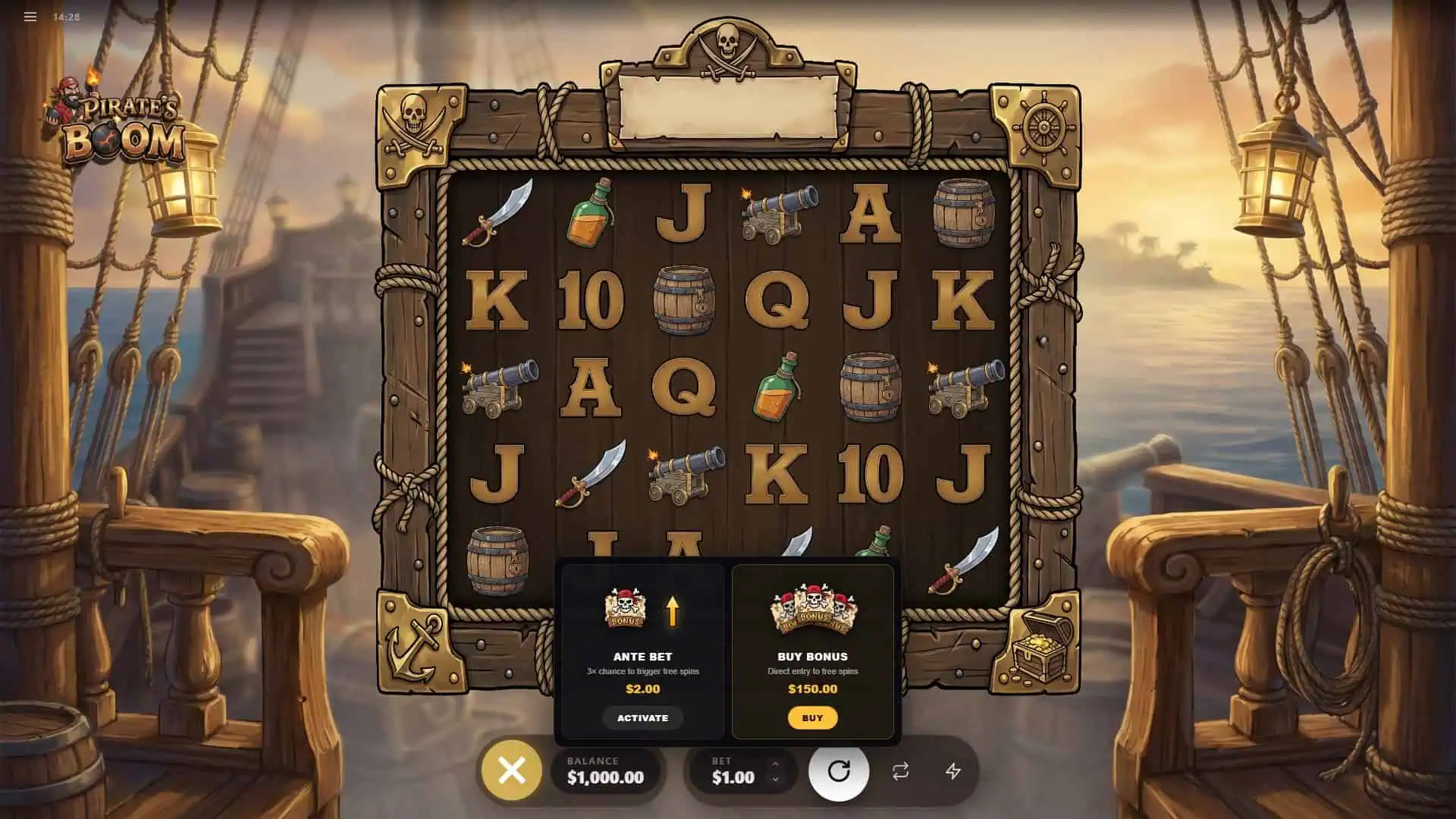 Pirate's BOOM bonus buy menu