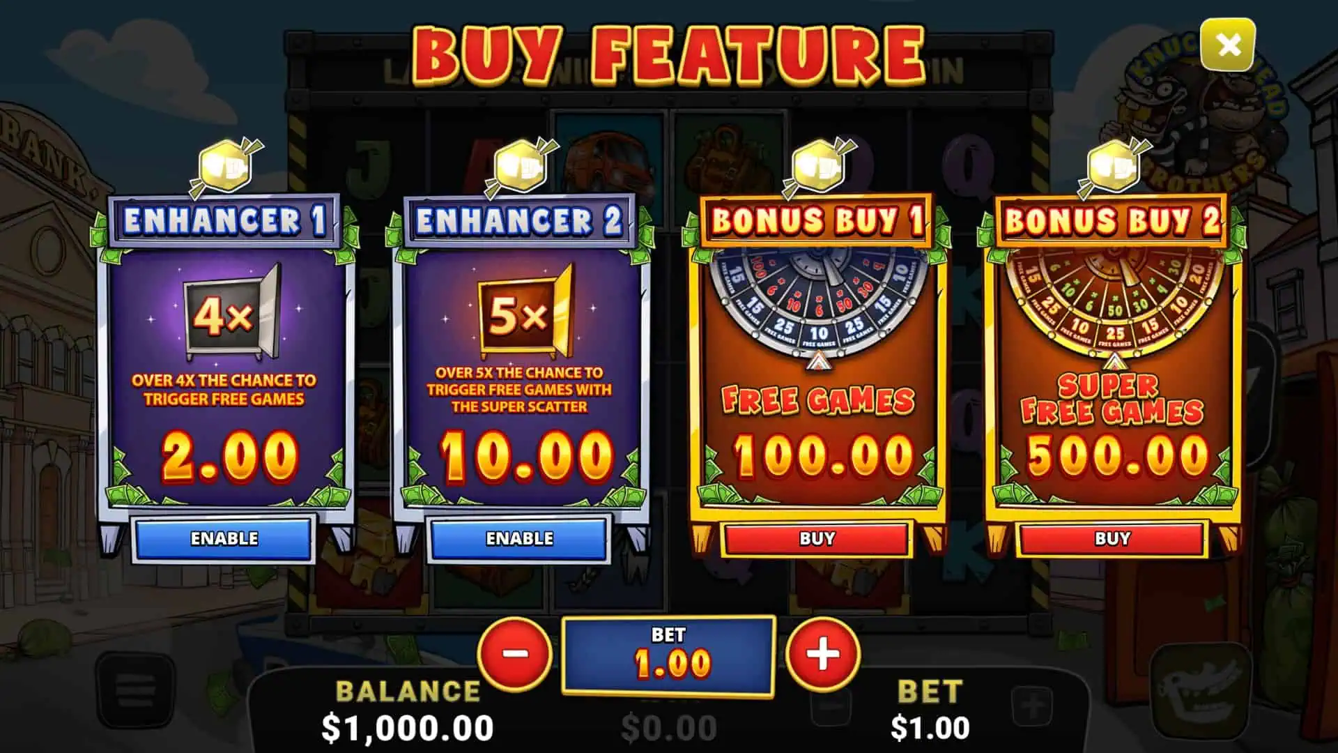 Knucklehead Brothers bonus buy menu