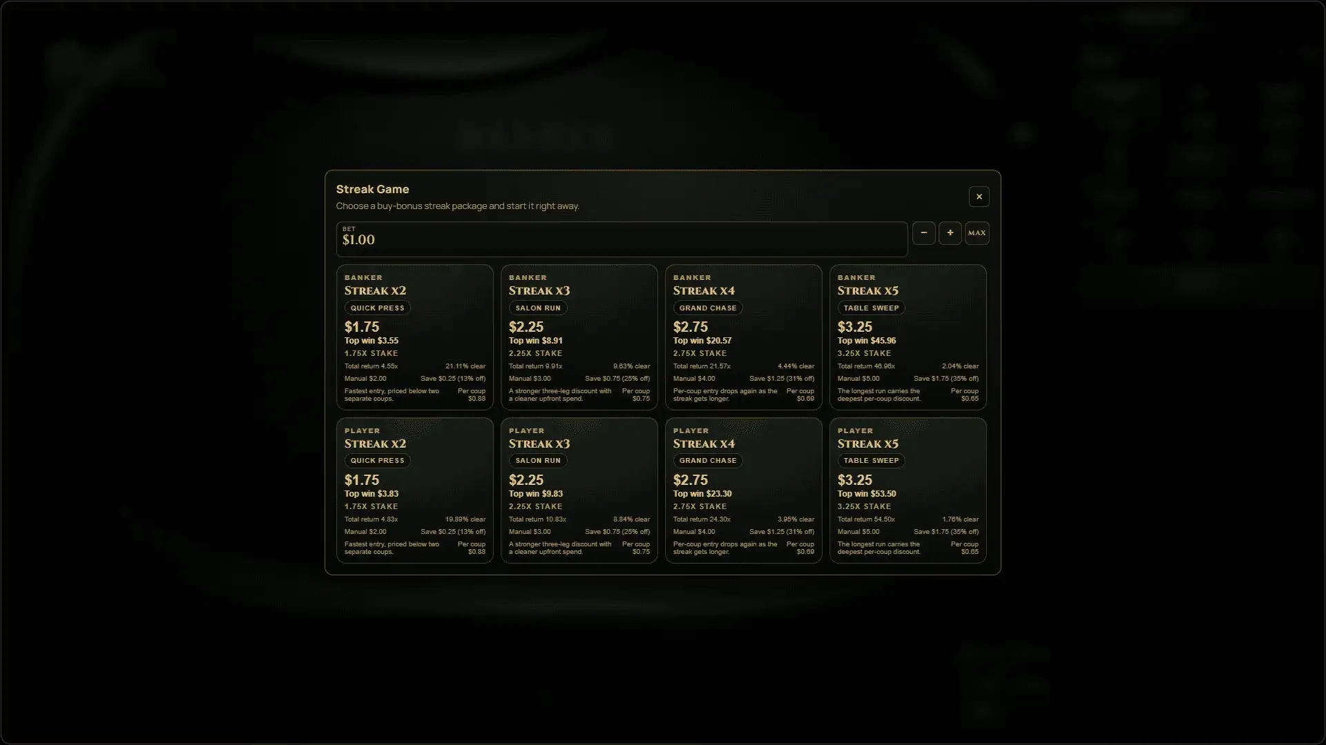 House Of Nine bonus buy menu