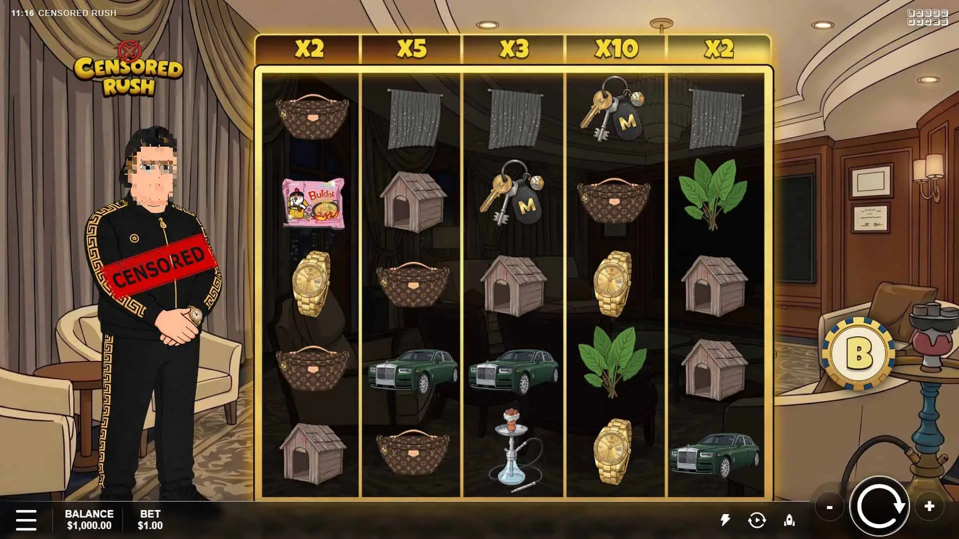 Censored Rush slot gameplay reels